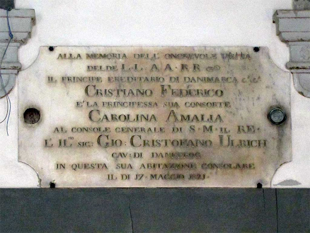 Plaque remembering the visit of prince Christian Frederik and princess Caroline Amalie, Scali del Ponte di Marmo, Livorno