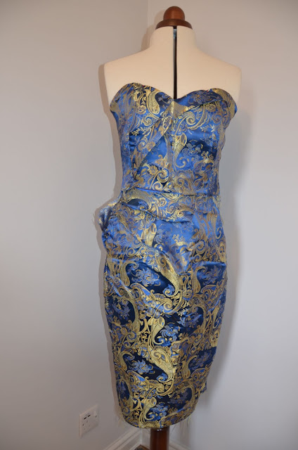Blue and gold brocade bodice and skirt before
