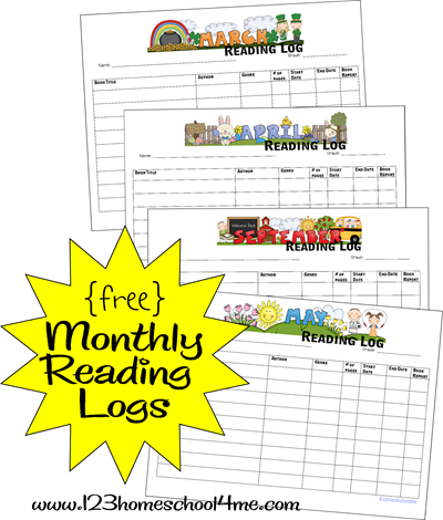 free printable monthly reading logs - these make a great tool to help kids track the books they've read for kindergarten, first grade, 2nd grade, 3rd grade, 4th grade, homeschool, summer reading, and more!