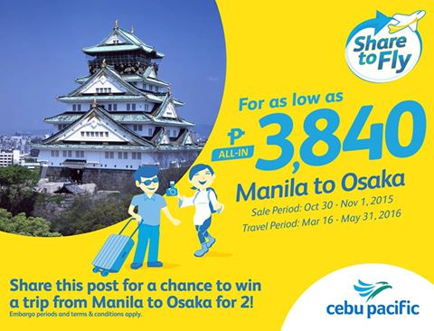 Cebu Pacific Promo Fares 2019 to 2020: Manila to Osaka ...