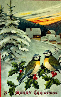 christmas greeting vintage printable holly birds snow digital download