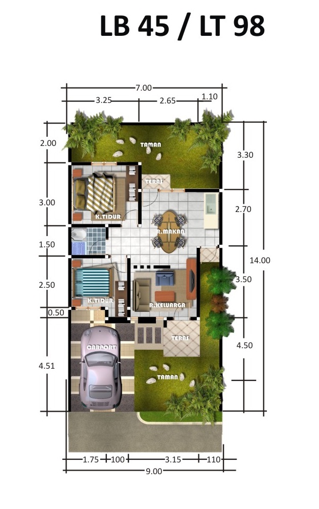 CONTOH DENAH RUMAH MINIMALIS TYPE 45 TERBARU HOBI BURUNG 