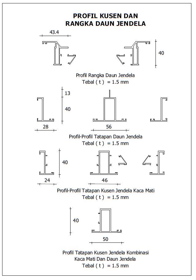 HOME DESIGN Profil Penampang Batang Aluminium  Untuk Kusen 