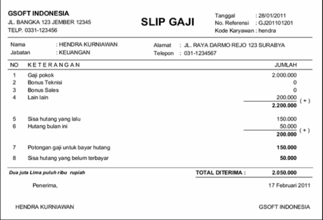 Contoh Slip Gaji Karyawan Swasta dan Pegawai Negeri - Kumpulan