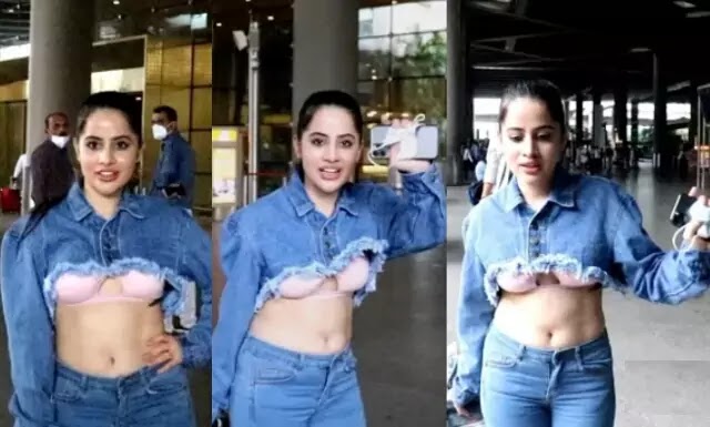 Undergarments visible from the cut top of Urfi Javed at the airport, People said - crossed the limits of obscenity