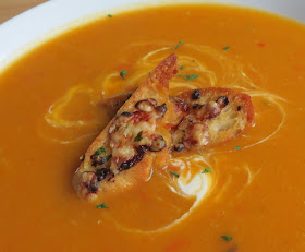 Spiced Butternut Squash Soup with Honey & Cheddar Croutons