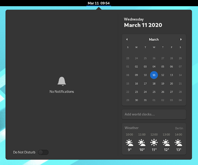 GNOME 3.36 screenshots clocks menu