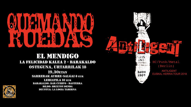 Cartel del concierto de Quemando Ruedas y Antiligent en el pub Mendigo