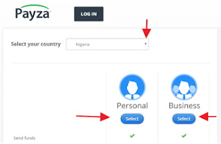 Payza-account-select-country-and-account-type-page