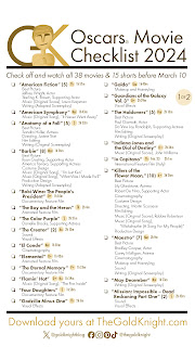 Vertical Oscars Movie checklist with a list of the nominated films