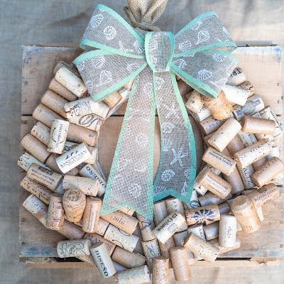 wine cork wreath with burlap bow