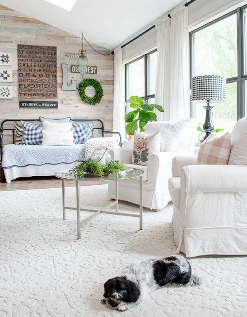 DIY Beautify sunroom with white furniture and vintage daybed