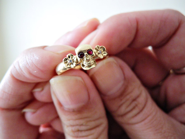 ruby skull engagement ring With wee forgetmeknots