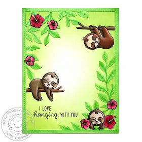 Sunny Studio Stamps: Silly Sloths I Love Hanging Out With You Jungle Card (using Botanical Backdrop Die)