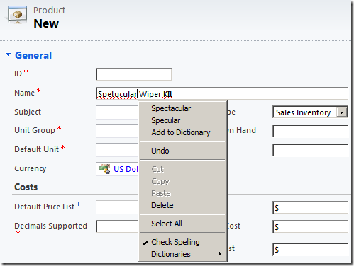 Spell Check for CRM2011 Textbox Field