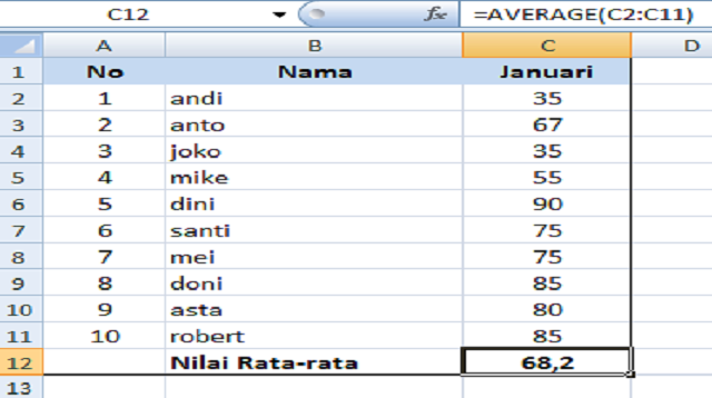 Cara Menghitung Rata-rata di Excel