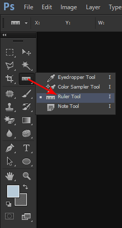 Location of Ruler Tool in Photoshop