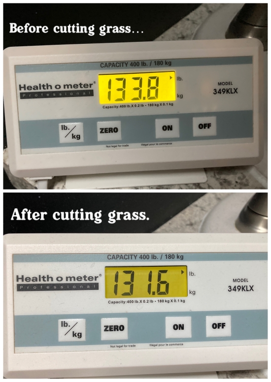 water weight loss from mowing the grass