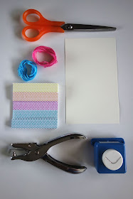 crafting tools, scissors, corner punch, one-hole punch, embroidery floss, watercolor