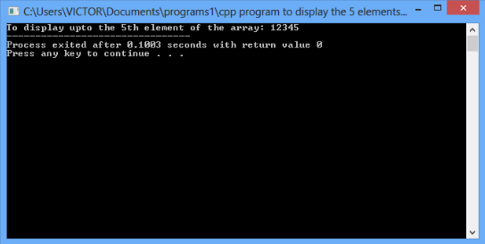 CPP  program to display the 5 elements of an array of size 10 using loop