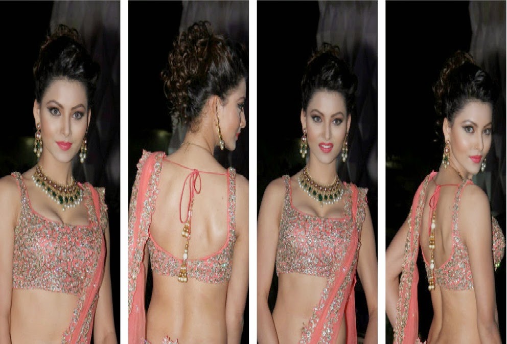 Urvashi Rautela Gorgeous Peach Heavy Embroidery Work Lehenga 