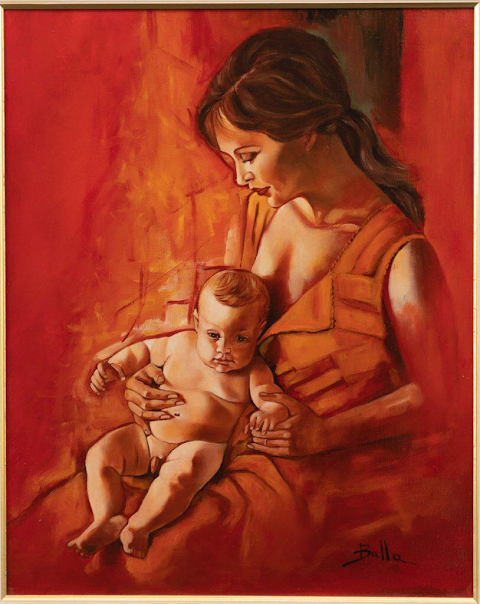 Red Maternity / Maternità in Rosso | Franca Balla | oil on canvas, painting, iperealism | Italy