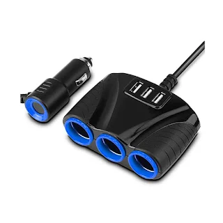 3 Way universal dc to dc car cigarette lighter socket power adapter multi splitter outlet power plug with USB charging port hown - store