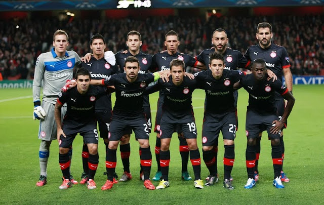 Olympiacos's starting lineup against Arsenal at Emirates Stadium.