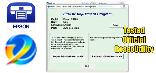 Epson Stylus Photo PX603F Adjustment program (Reset Utility)