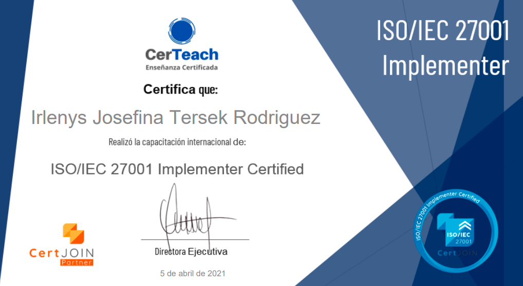 ISO/IEC 27001 Implementer Certified