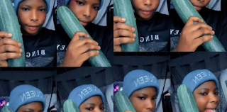 “I Don’t Need A Man, I Have A Cucumber” ~ 17 years old girl reveals as she shows off Gigantic Cucumber Online [Video]
