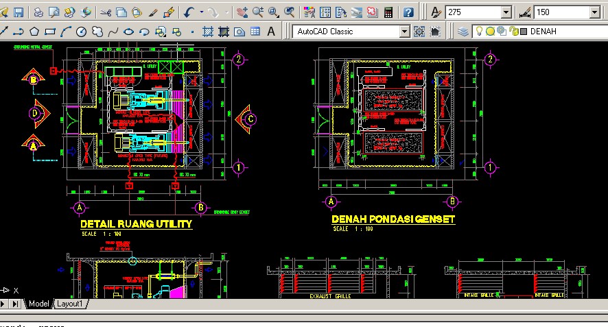 GAMBAR AUTOCAD - RUANG GENSET | PEKERJAAN MEKANIKAL 