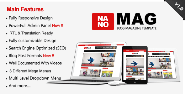  Magazine Blogger Templateis a premium looking and professionally designed magazine blogge Download Free NanoMag - Responsive Blog & Magazine Blogger Template