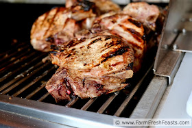 photo of perfectly grilled pork chops on the grill
