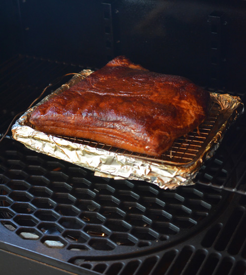 Pork belly smoked on the Oklahoma Joe's Rider DLX pellet grill