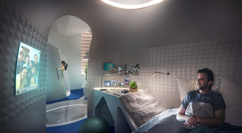 3D-printed Mars base MARSHA interior by AI SpaceFactory (NASA’s 3D-Printed Habitat Challenge)