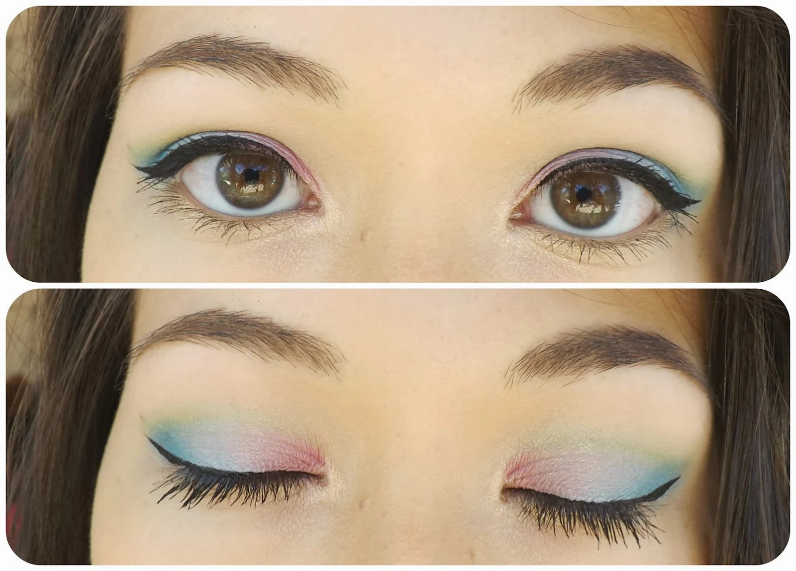 New Years Eve Tri Colour Eye Makeup Pink Blue And Green Taken