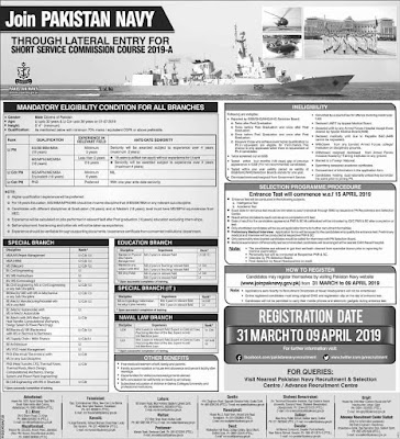 Join Pak Navy 2019 for Short Service Commission Course 2019-A | Apply Online