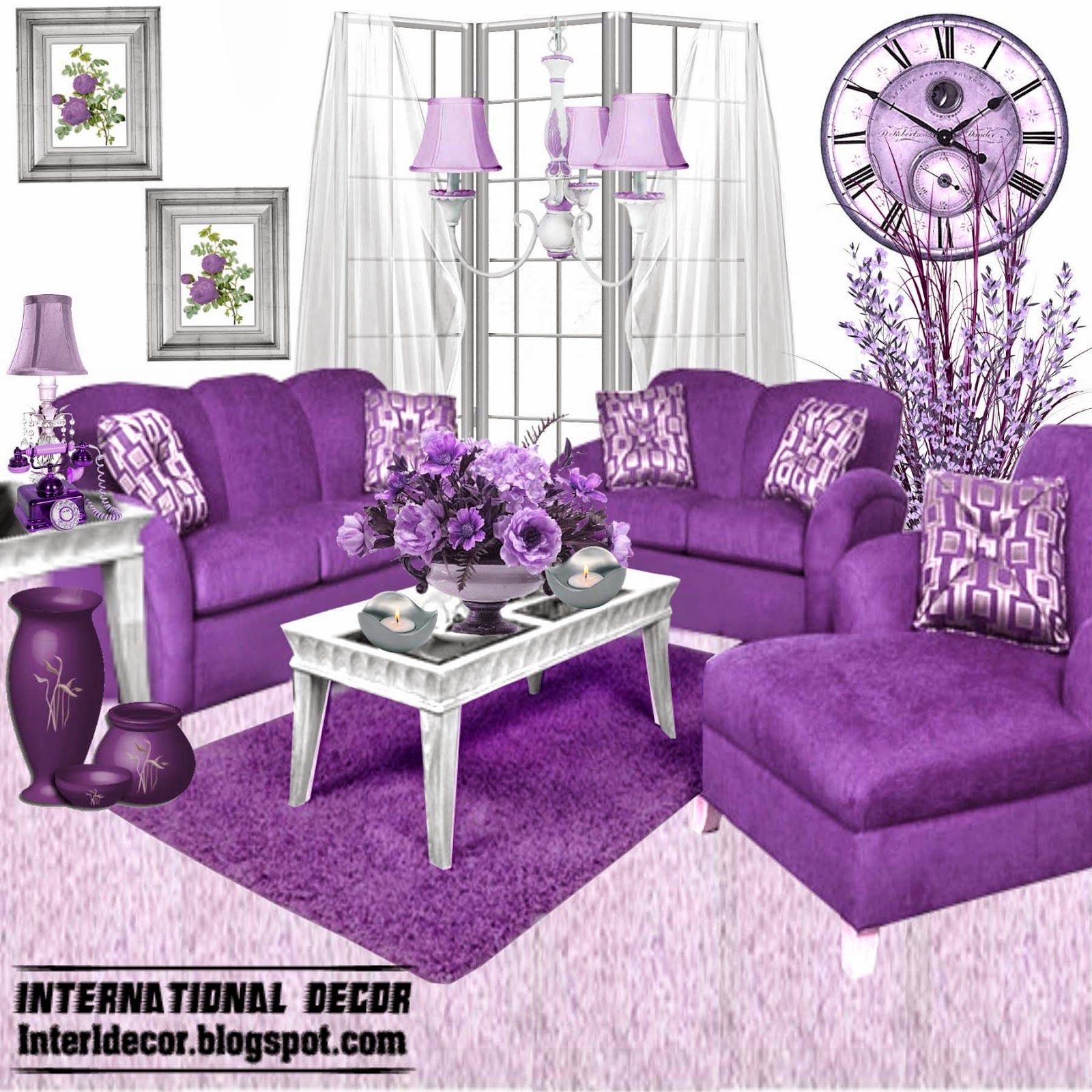 Luxury purple furniture, sets, sofas, chairs for living 