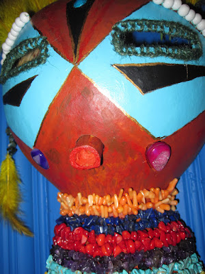 gourd mask, gourd art, walter klingler, feathers, 