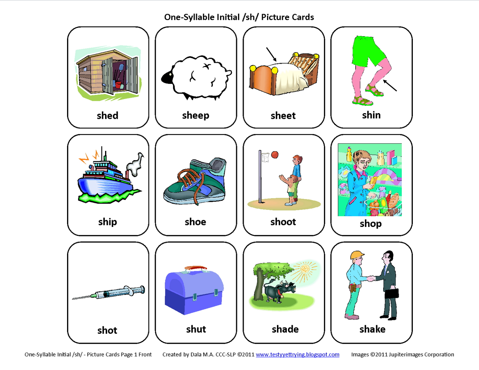 Testy yet trying: Initial SH: Free Speech Therapy Articulation Picture Cards