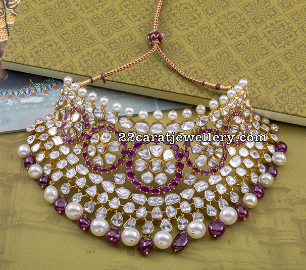 Kundan Bridal Set with Ruby Flat Diamonds 