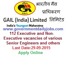 GAIL INDIA RECRUITMENT 2015 SR. ENGINEER & OTHER VACANCIES