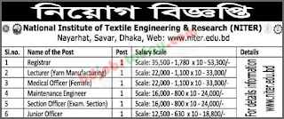 NATIONAL INSTITUTE OF TEXTILE ENGINEERING AND RESEARCH -NITER  Position : Maintenance Engineer