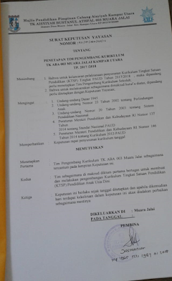 Contoh SK Penetapan Tim Pengembangan Kurikulum TK 
