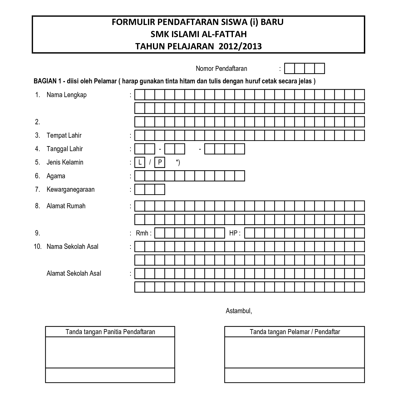 Contoh Formulir Pendaftaran Lomba / Siswa baru