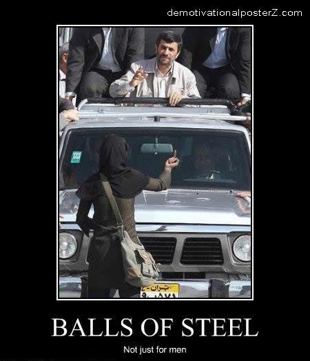 Balls of steel not just for men Woman giving the finger to Ahmadinejad