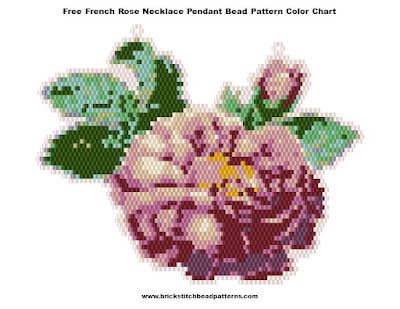 Free French Rose Flower Necklace Pendant Seed Bead Brick Stitch Pattern Color Chart