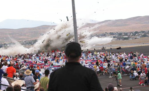 Plane Crashes Near Nevada Air Show, Plane crashes at Nevada air race; 3 dead, 56 injured, Vintage plane crashes into crowd at Reno air races