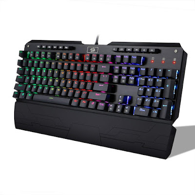 Mechanical Gaming Keyboard with Blue Switches, Macro Recording, Wrist Rest, Full Size,